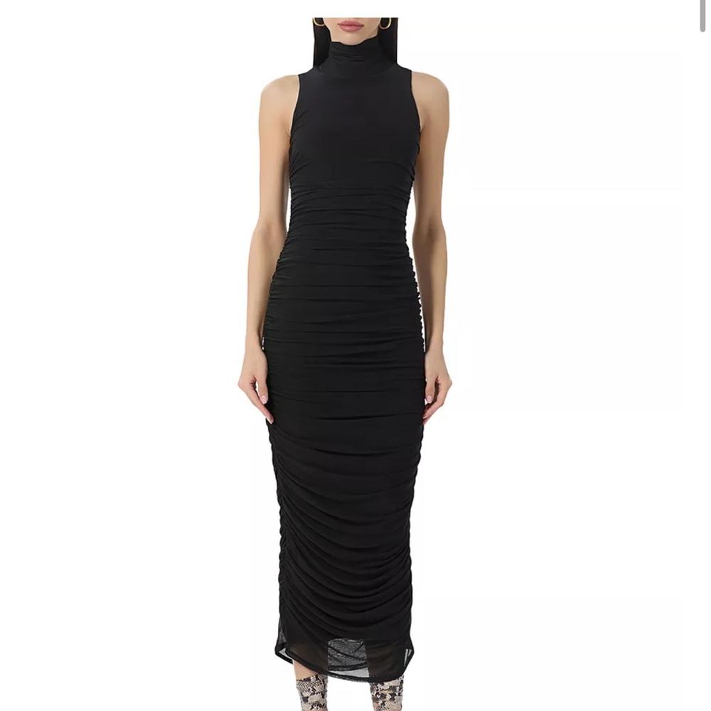AFRM Black Ruched Midi Dress NWT